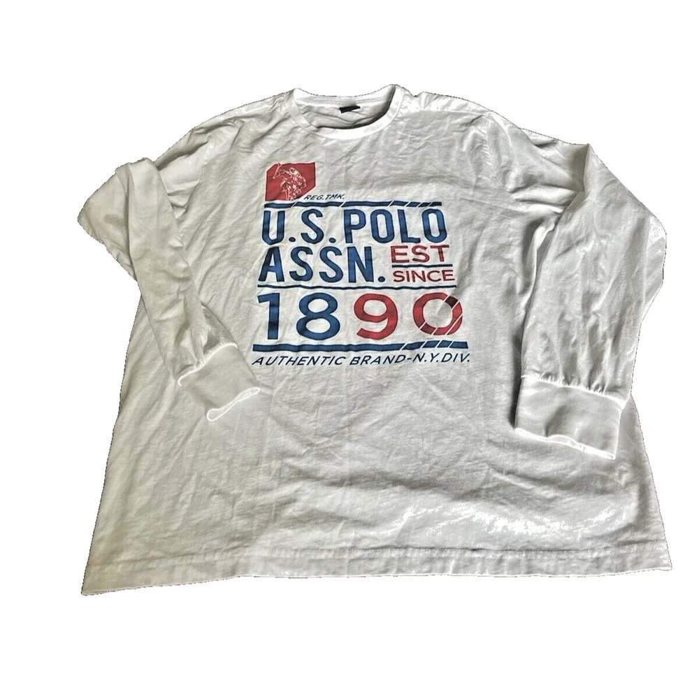US Polo Assn Men's White Logo Graphic Print Size Large Long Sleeve T-Shirt MINT - Picture 2 of 5
